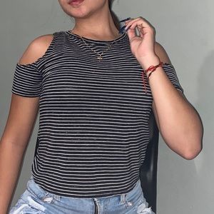 Striped black&white shirt with open shoulders